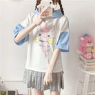 Kawaii Bunny Hooded Tee in Pastel Pink or Blue - shirt