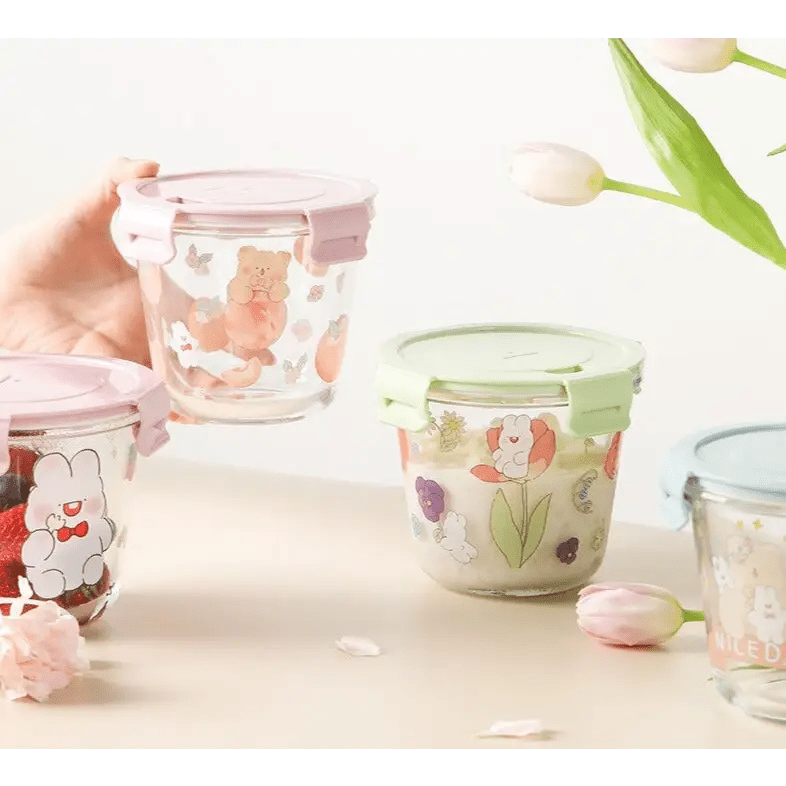 Kawaii Bunny Microwave Glass Bowl with Lid for Cute Mealtime Fun - Cosparty