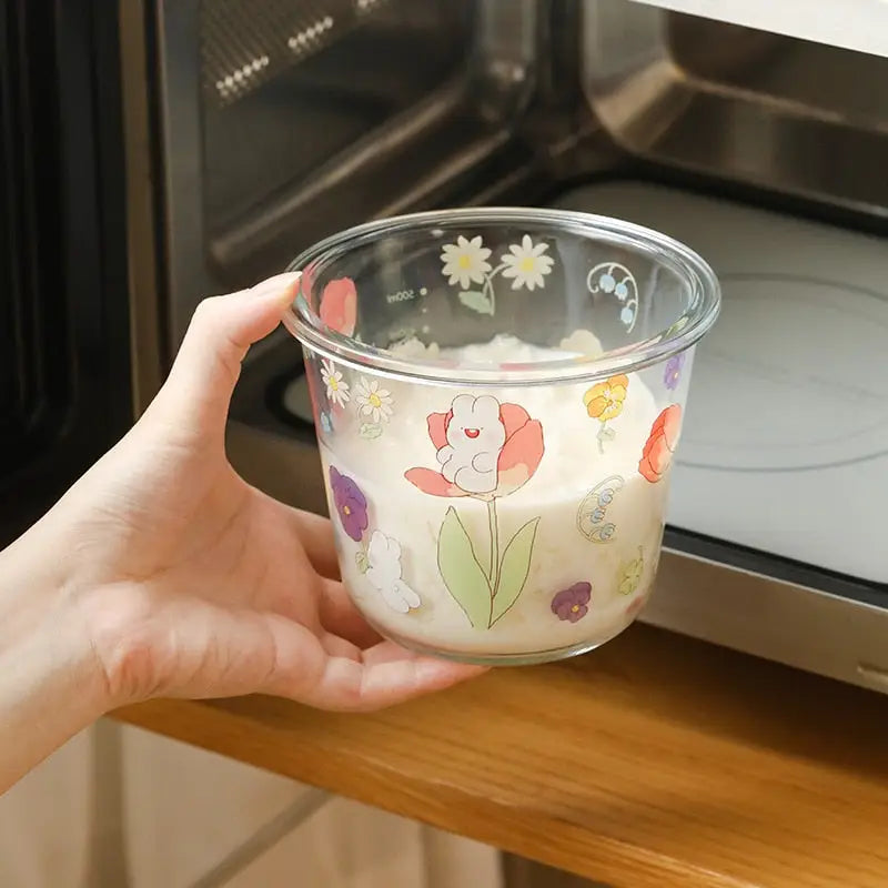 Kawaii Bunny Microwave Glass Bowl with Lid for Cute Mealtime Fun - dish