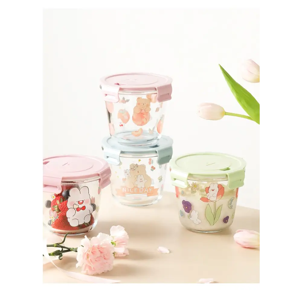 Kawaii Bunny Microwave Glass Bowl with Lid for Cute Mealtime Fun - dish