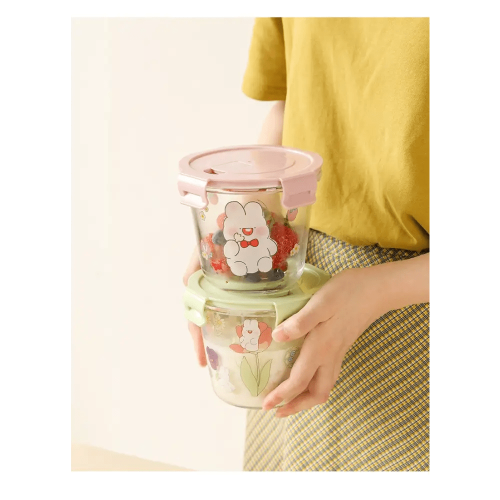 Kawaii Bunny Microwave Glass Bowl with Lid for Cute Mealtime Fun - Cosparty