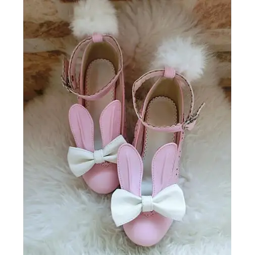 Kawaii Bunny Rabbit Ear High Heels with Removable Pom Poms - Shoes