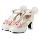 Kawaii Bunny Rabbit Ear High Heels with Removable Pom Poms - Shoes