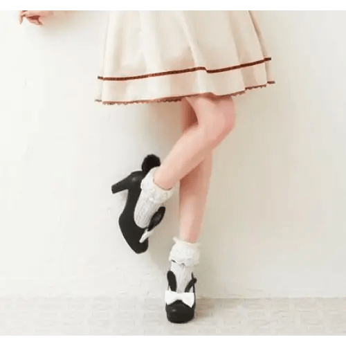 Kawaii Bunny Rabbit Ear High Heels with Removable Pom Poms - Cosparty