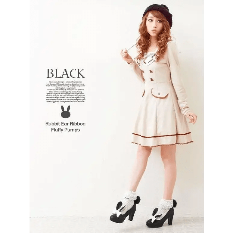 Kawaii Bunny Rabbit Ear High Heels with Removable Pom Poms - Cosparty