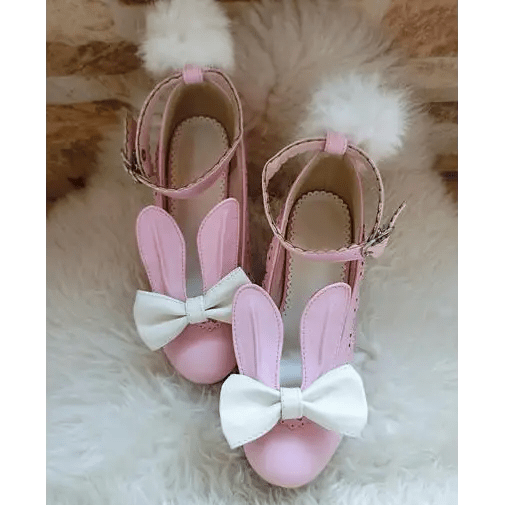 Kawaii Bunny Rabbit Ear High Heels with Removable Pom Poms - Cosparty