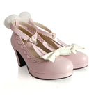 Kawaii Bunny Rabbit Ear High Heels with Removable Pom Poms - Cosparty