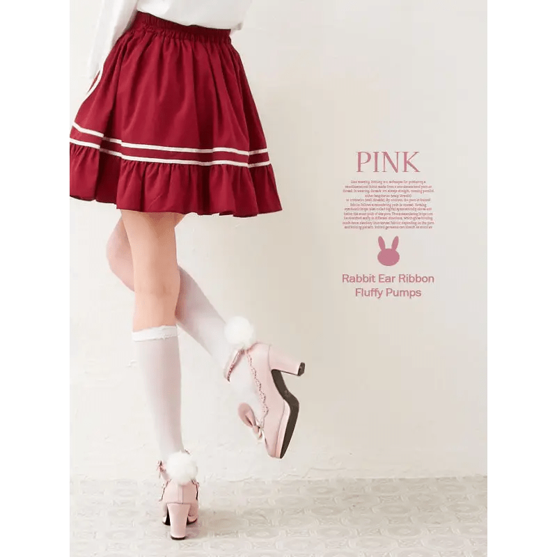 Kawaii Bunny Rabbit Ear High Heels with Removable Pom Poms - Cosparty