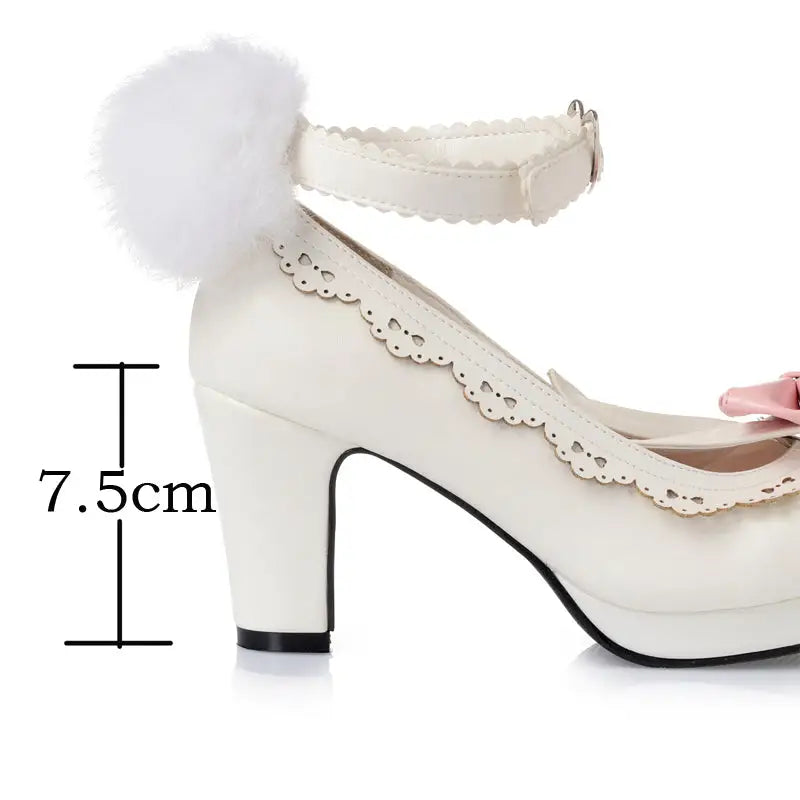 Kawaii Bunny Rabbit Ear High Heels with Removable Pom Poms - Shoes