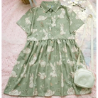 Spring Bunny School Girl Dress - Green - baby bun, bunnies, bunny rabbit, dresses, flower