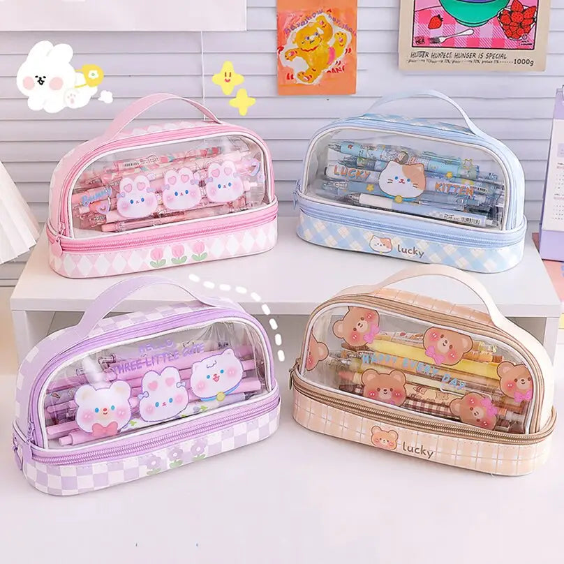 Kawaii Bunny Stationery and Makeup Bag for Cute Organization - Pink - pencil case