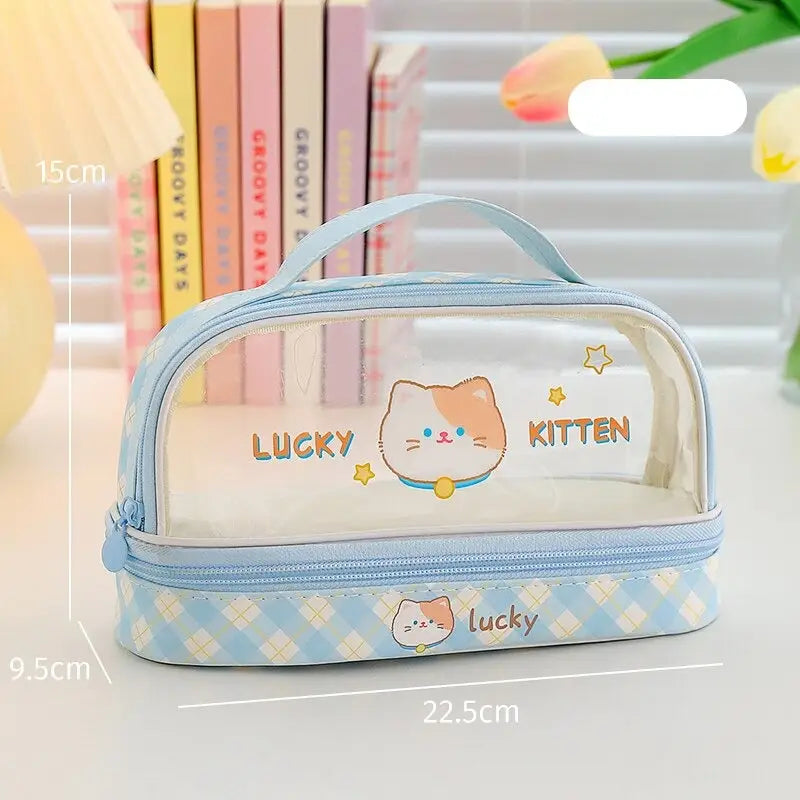 Kawaii Bunny Stationery and Makeup Bag for Cute Organization - Blue - pencil case