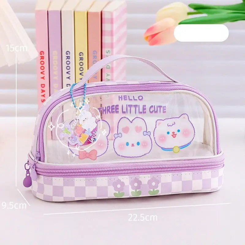 Kawaii Bunny Stationery and Makeup Bag for Cute Organization - Purple - pencil case