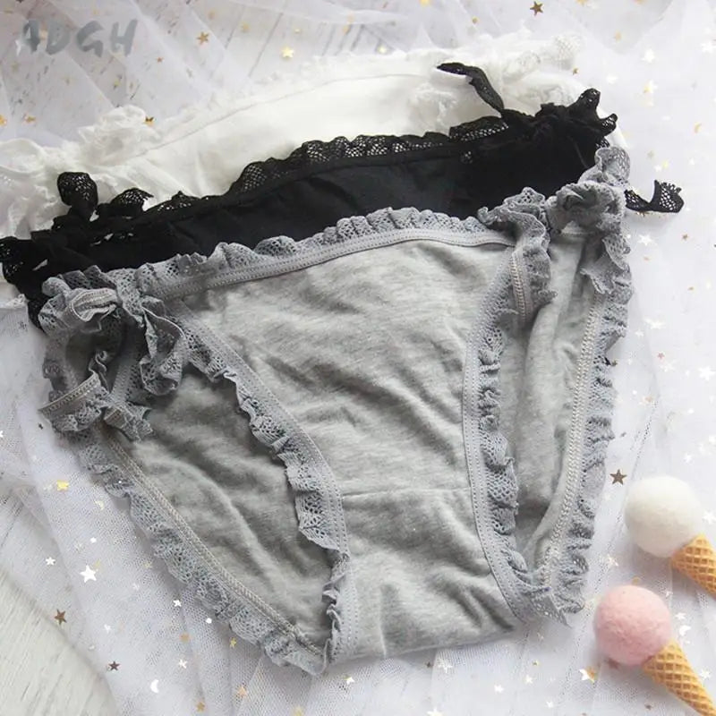 Kawaii Bunny Tail Panties with Pom Poms and Lace Trim - lingerie