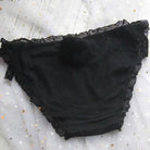 Kawaii Bunny Tail Panties with Pom Poms and Lace Trim - Black - lingerie