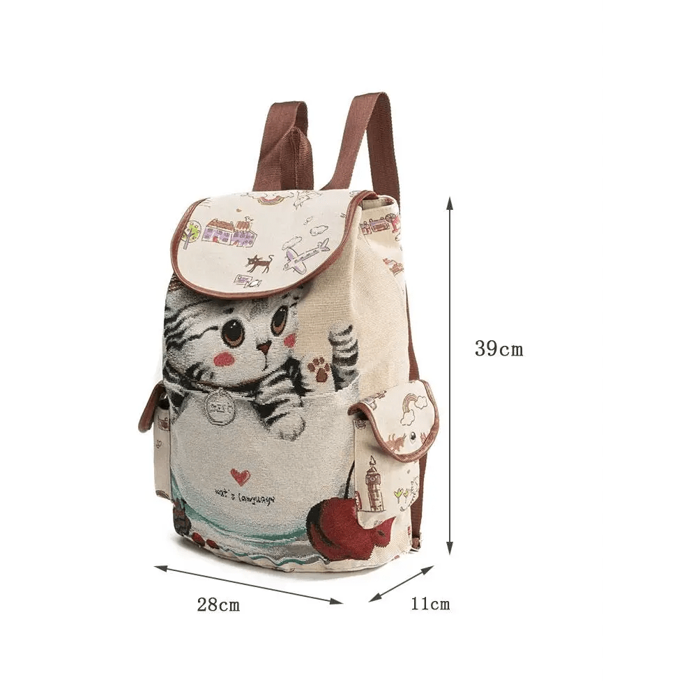Kawaii Canvas Backpack with Adorable Japanese Cat Artwork - Cosparty
