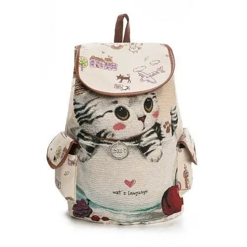 Kawaii Canvas Backpack with Adorable Japanese Cat Artwork - Cosparty
