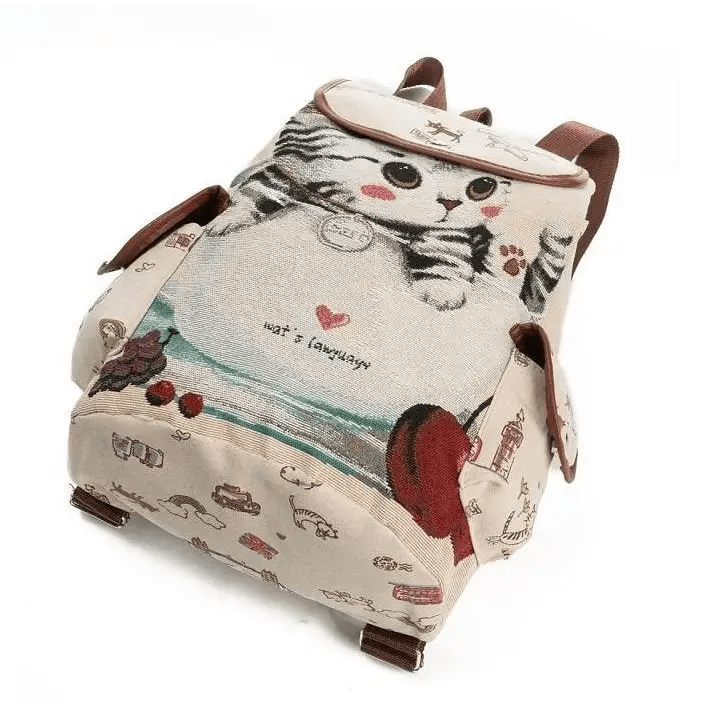 Kawaii Canvas Backpack with Adorable Japanese Cat Artwork - Cosparty