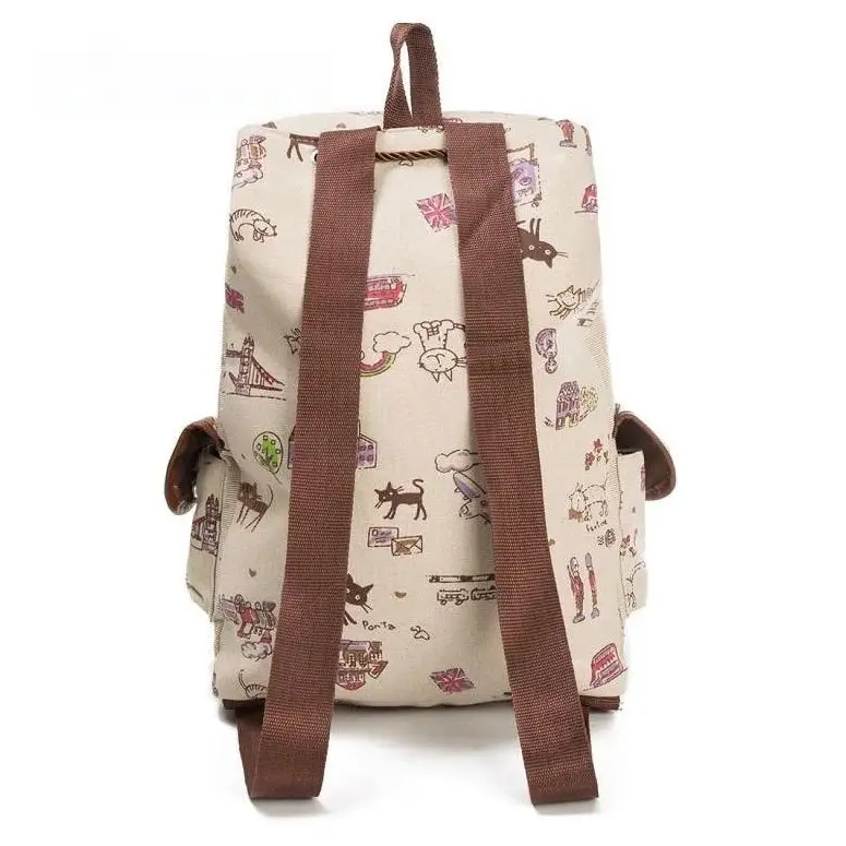 Kawaii Canvas Backpack with Adorable Japanese Cat Artwork - Backpack