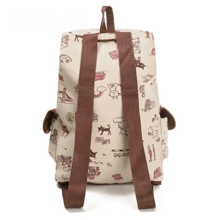 Kawaii Canvas Backpack with Adorable Japanese Cat Artwork - Cosparty