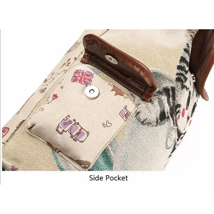 Kawaii Canvas Backpack with Adorable Japanese Cat Artwork - Cosparty