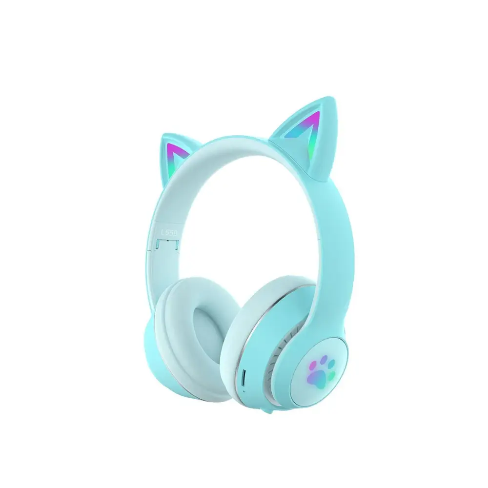 Paw Print Cat Ear Gaming Headphones - Blue with box - cat ear, ear head band, headband, ears, phones