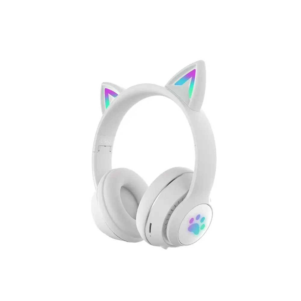 Paw Print Cat Ear Gaming Headphones - White with box - cat ear, ear head band, headband, ears, phones