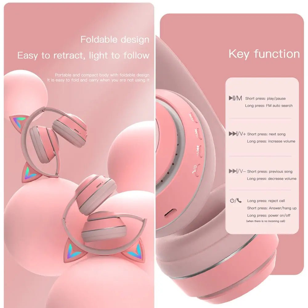 Kawaii Cat Ear Headset with Light - Up Paw Print Design - Cosparty
