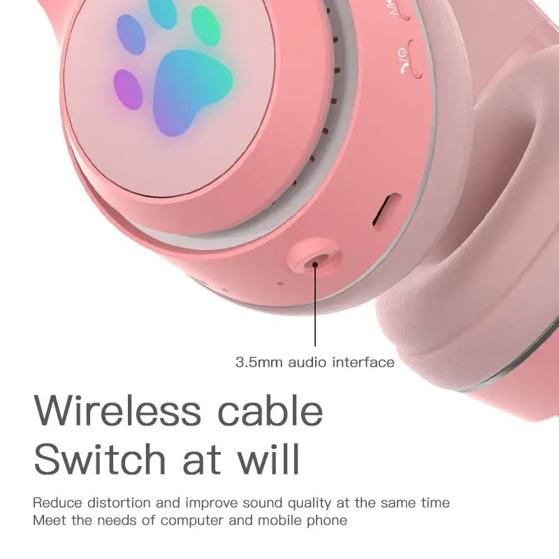 Kawaii Cat Ear Headset with Light - Up Paw Print Design - Cosparty