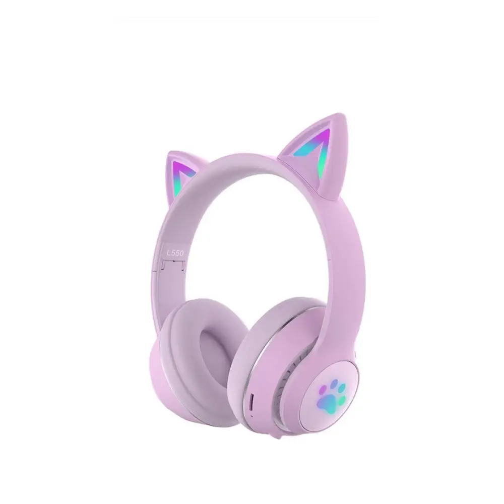 Paw Print Cat Ear Gaming Headphones - Purple with box - cat ear, ear head band, headband, ears, phones