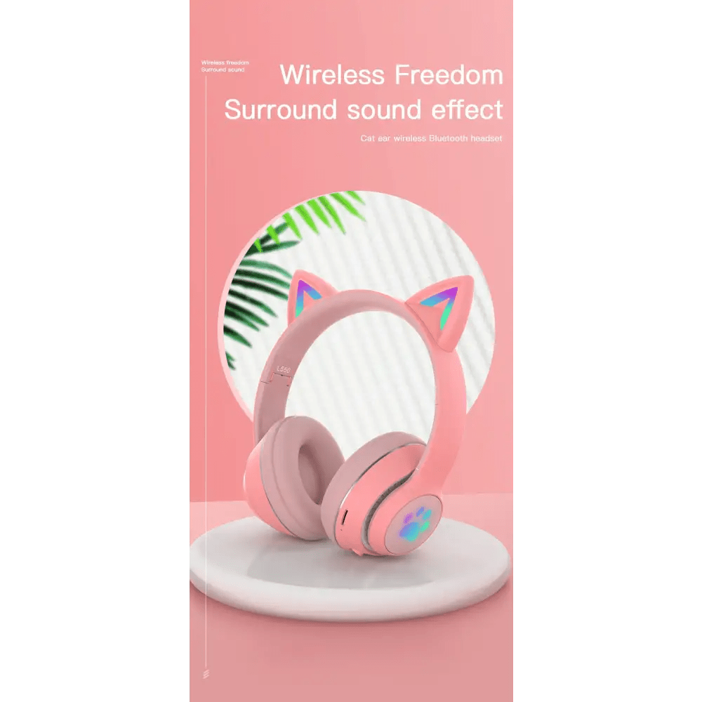 Kawaii Cat Ear Headset with Light - Up Paw Print Design - Cosparty