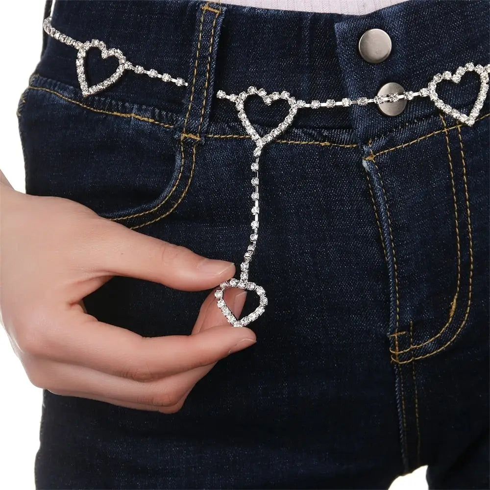 Kawaii Chain Belt with Heart or Rhinestone Embellishments - belt