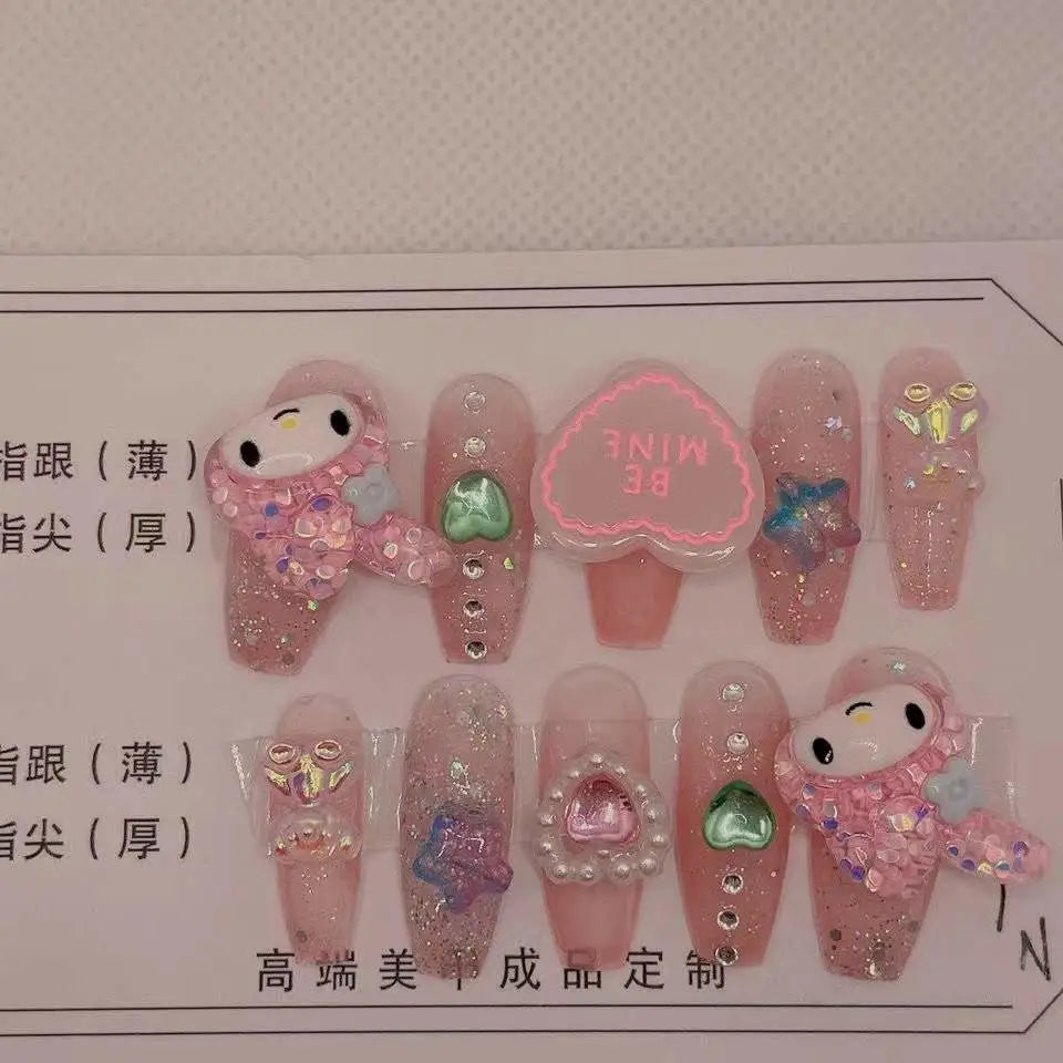 Kawaii deco press on nails - 3d - acrylic nails - fake - kawaiicore - my melody