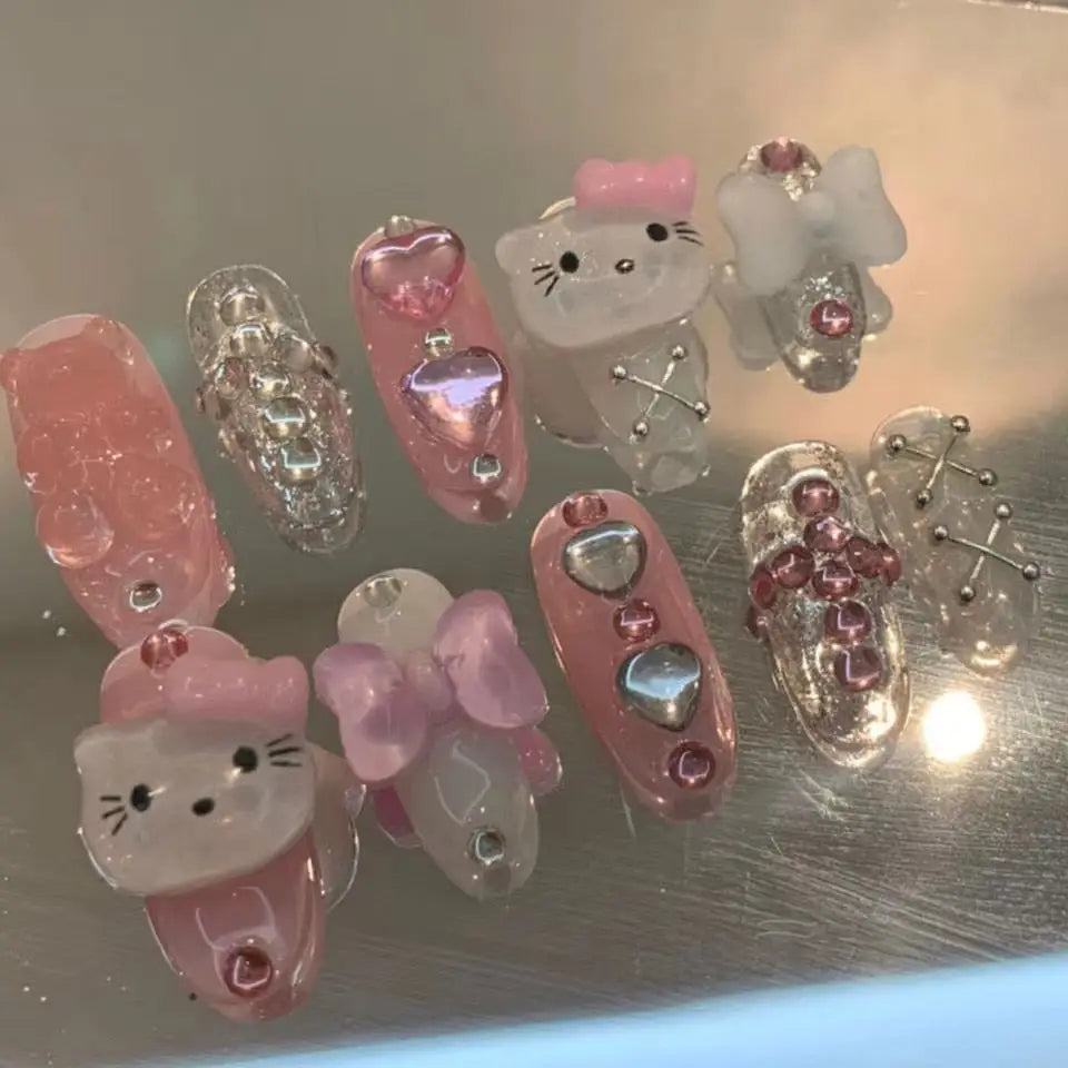 Kawaii deco press on nails - 3d - acrylic nails - fake - kawaiicore - my melody