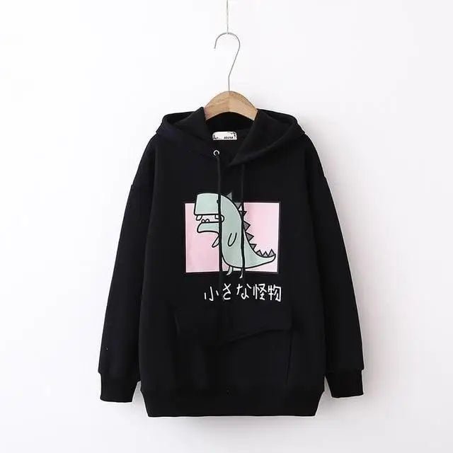 Kawaii Dinosaur Hoodie in Pastel Colors with Cute Japanese Writing - Cosparty