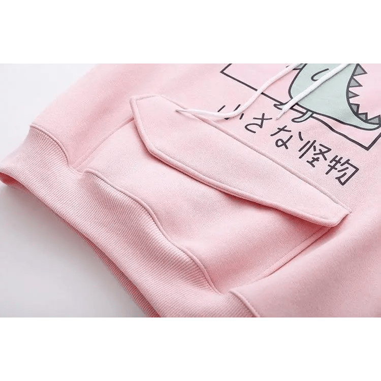Kawaii Dinosaur Hoodie in Pastel Colors with Cute Japanese Writing - Cosparty