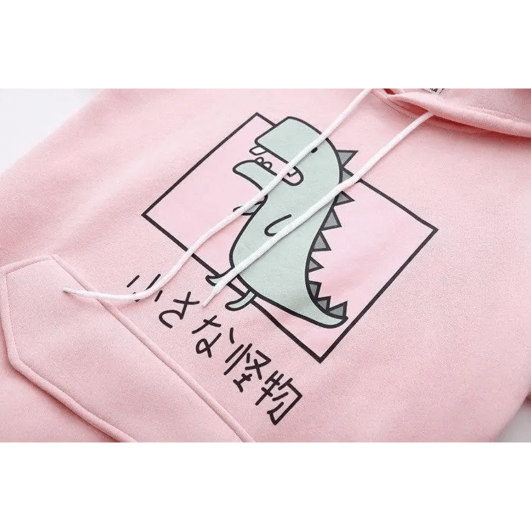 Kawaii Dinosaur Hoodie in Pastel Colors with Cute Japanese Writing - Cosparty