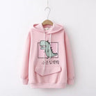 Kawaii Dinosaur Hoodie in Pastel Colors with Cute Japanese Writing - Cosparty