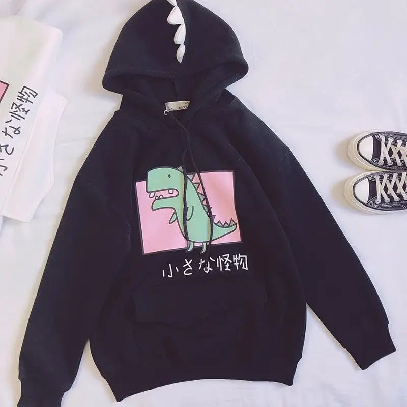 Kawaii Dinosaur Hoodie in Pastel Colors with Cute Japanese Writing - Cosparty