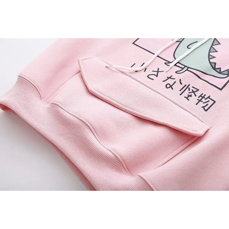 Kawaii Dinosaur Hoodie in Pastel Colors with Cute Japanese Writing - sweater