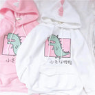 Kawaii Dinosaur Hoodie in Pastel Colors with Cute Japanese Writing - sweater