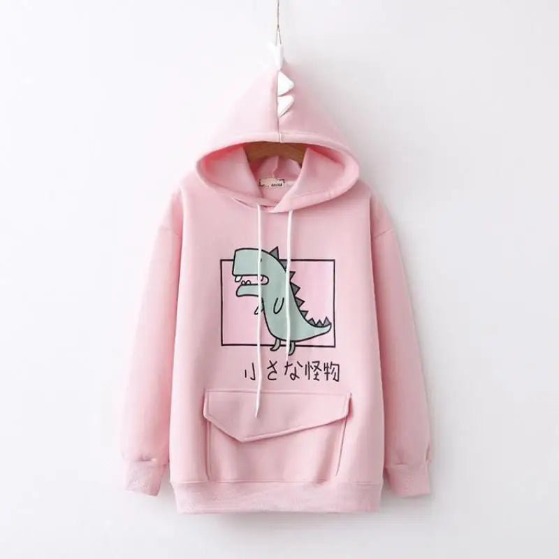 Kawaii Dinosaur Hoodie in Pastel Colors with Cute Japanese Writing - Cosparty