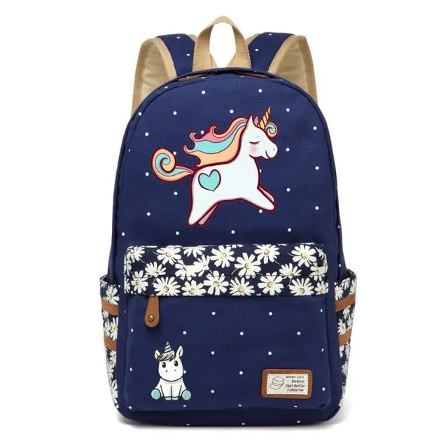 Kawaii Everyday Backpack in Various Styles and Colors - Navy Blue 1 - Backpack