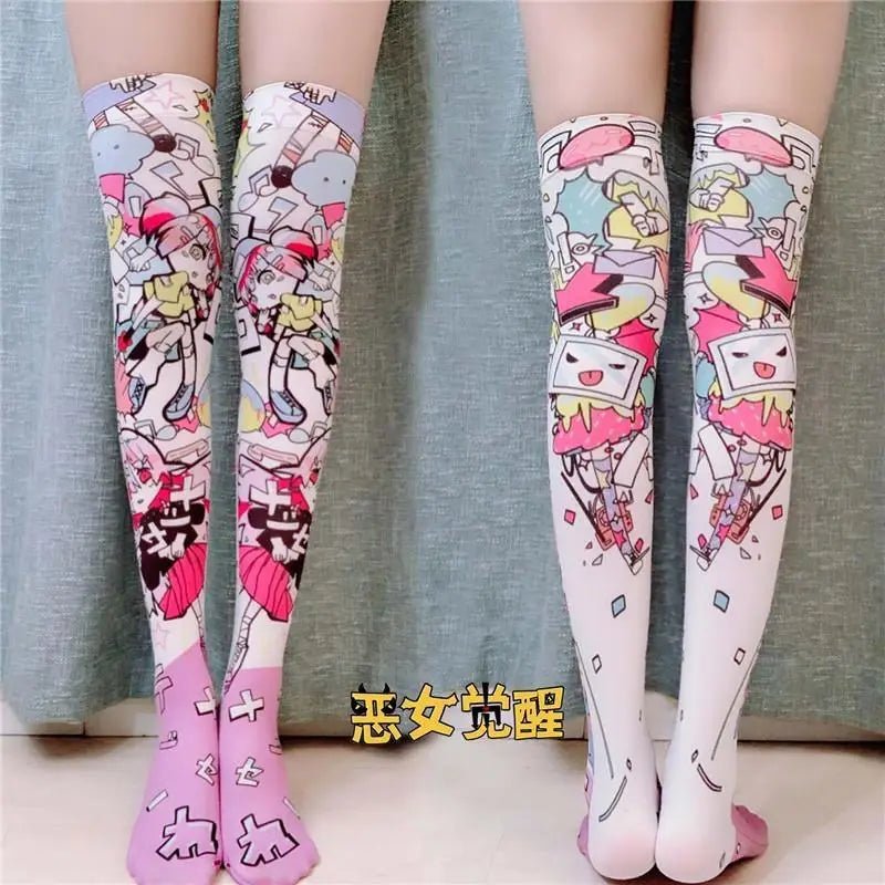 Kawaii Explosion Stockings with Vibrant Pastel Inspired Print - Cosparty