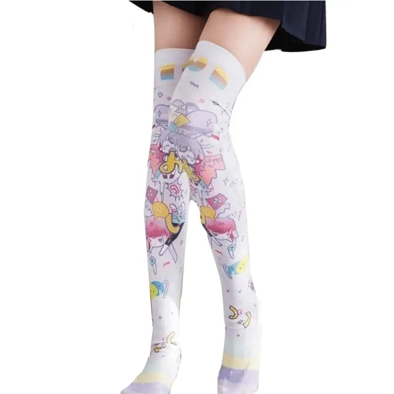 Kawaii Explosion Stockings with Vibrant Pastel Inspired Print - Cosparty