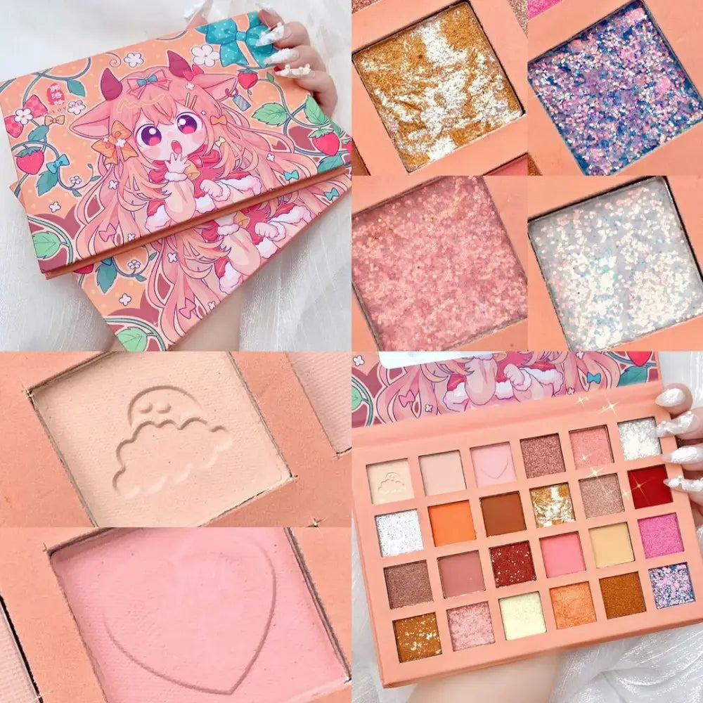 Kawaii Eyeshadow Palette with Warm Tones and Cute Anime Design - phone case