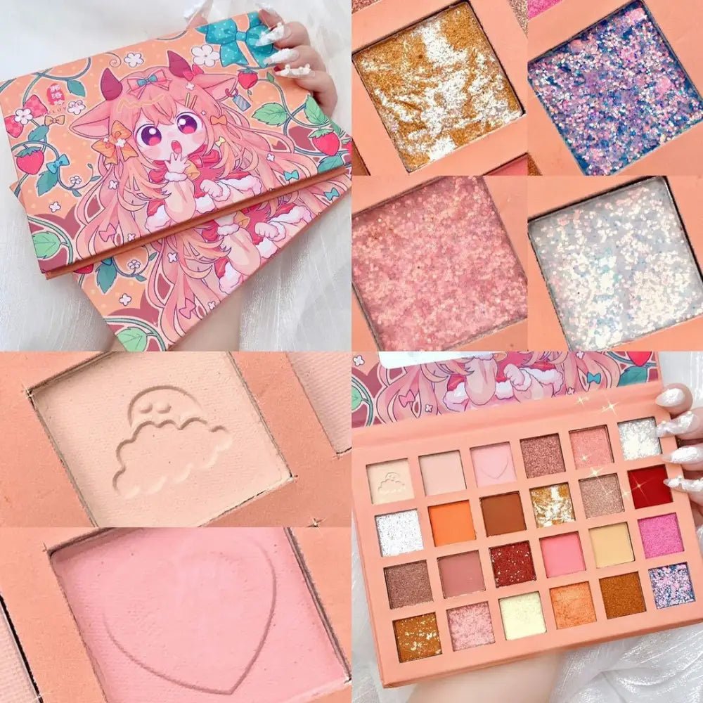 Kawaii Eyeshadow Palette with Warm Tones and Cute Anime Design - Cosparty