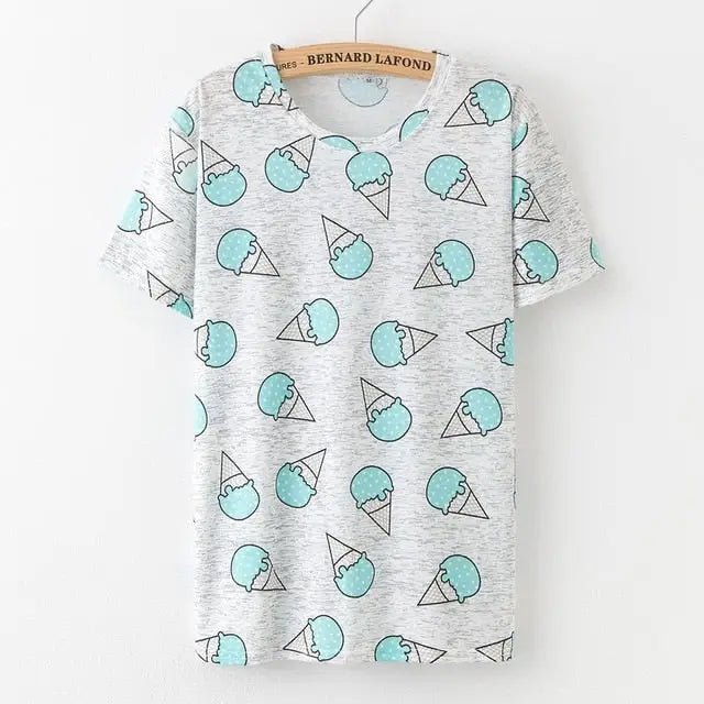 Kawaii Fashion Short Sleeve T-Shirt in Heathered Grey or White - Cosparty