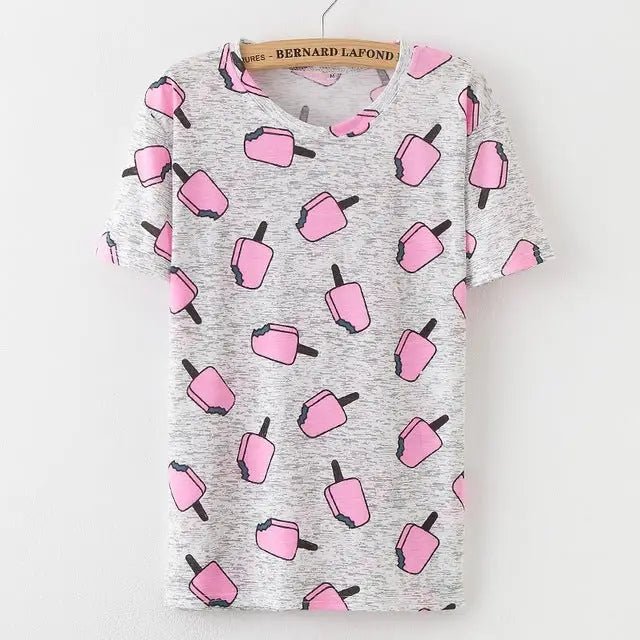 Kawaii Fashion Short Sleeve T-Shirt in Heathered Grey or White - Cosparty