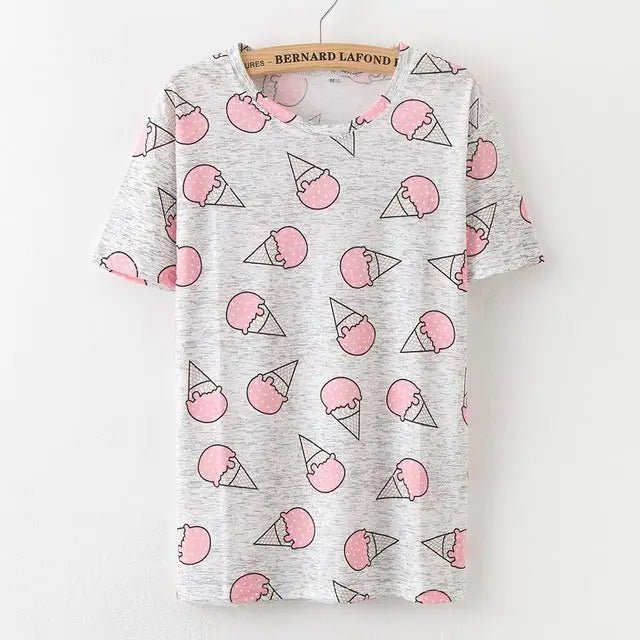 Kawaii Fashion Short Sleeve T-Shirt in Heathered Grey or White - Cosparty